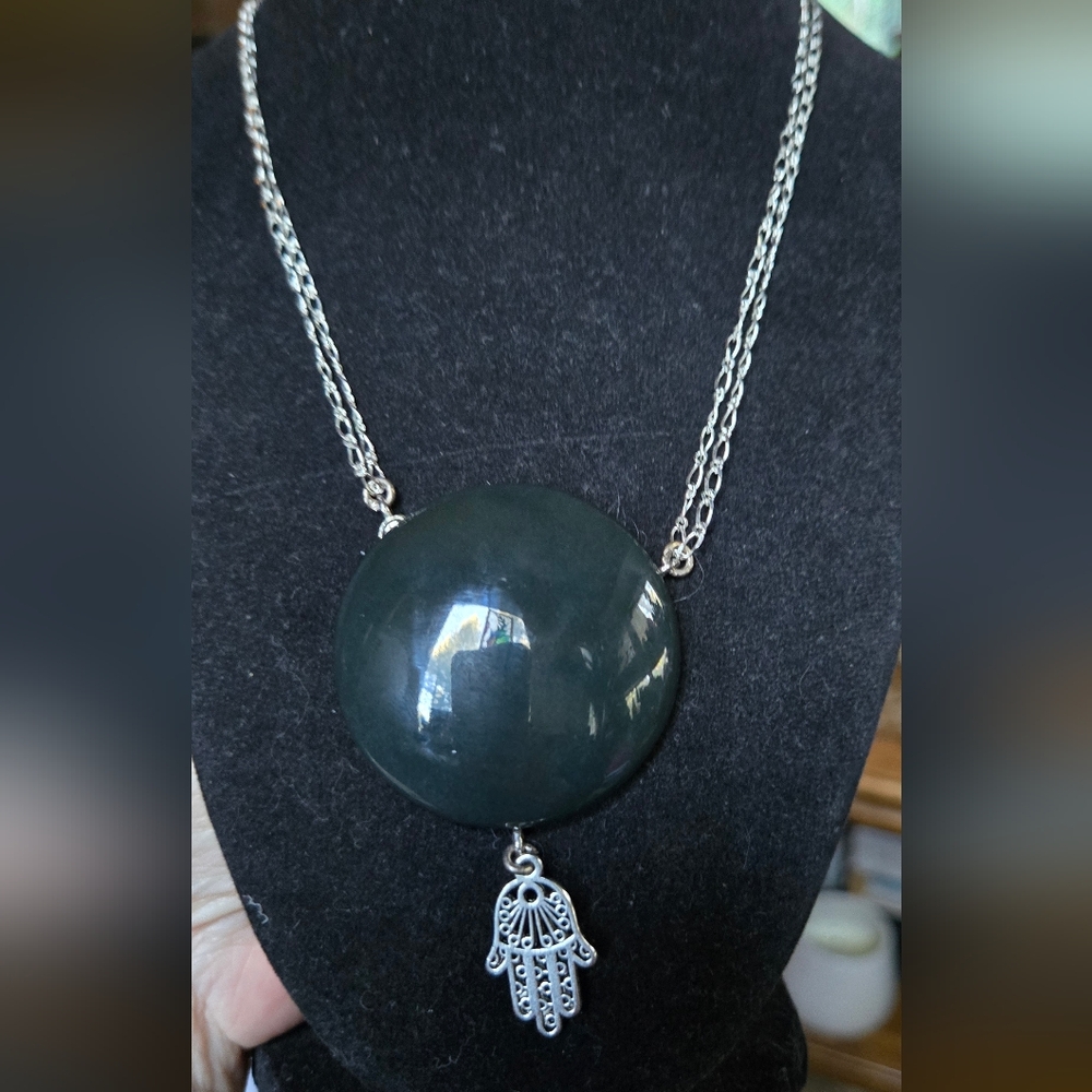 Black porcelain Pendant with Sterling Chain natural pearls obsidian & quartz 18" - Picture 3 of 7